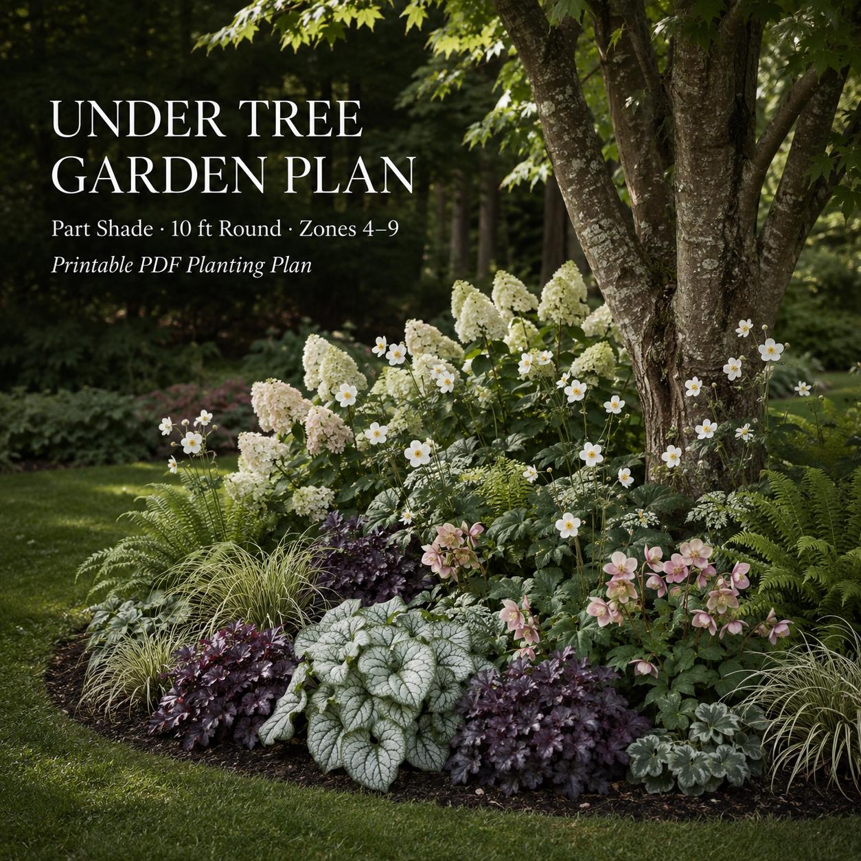 Under Tree Garden Plan — Shade Garden Ideas · Printable PDF · Zones 4–9