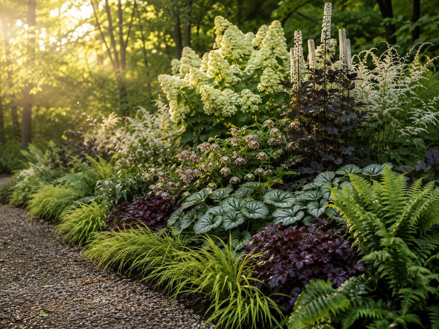 Part Shade Garden Plan - Woodland Border Design- Low Maintenance Perennials- Zones 4–9 PDF
