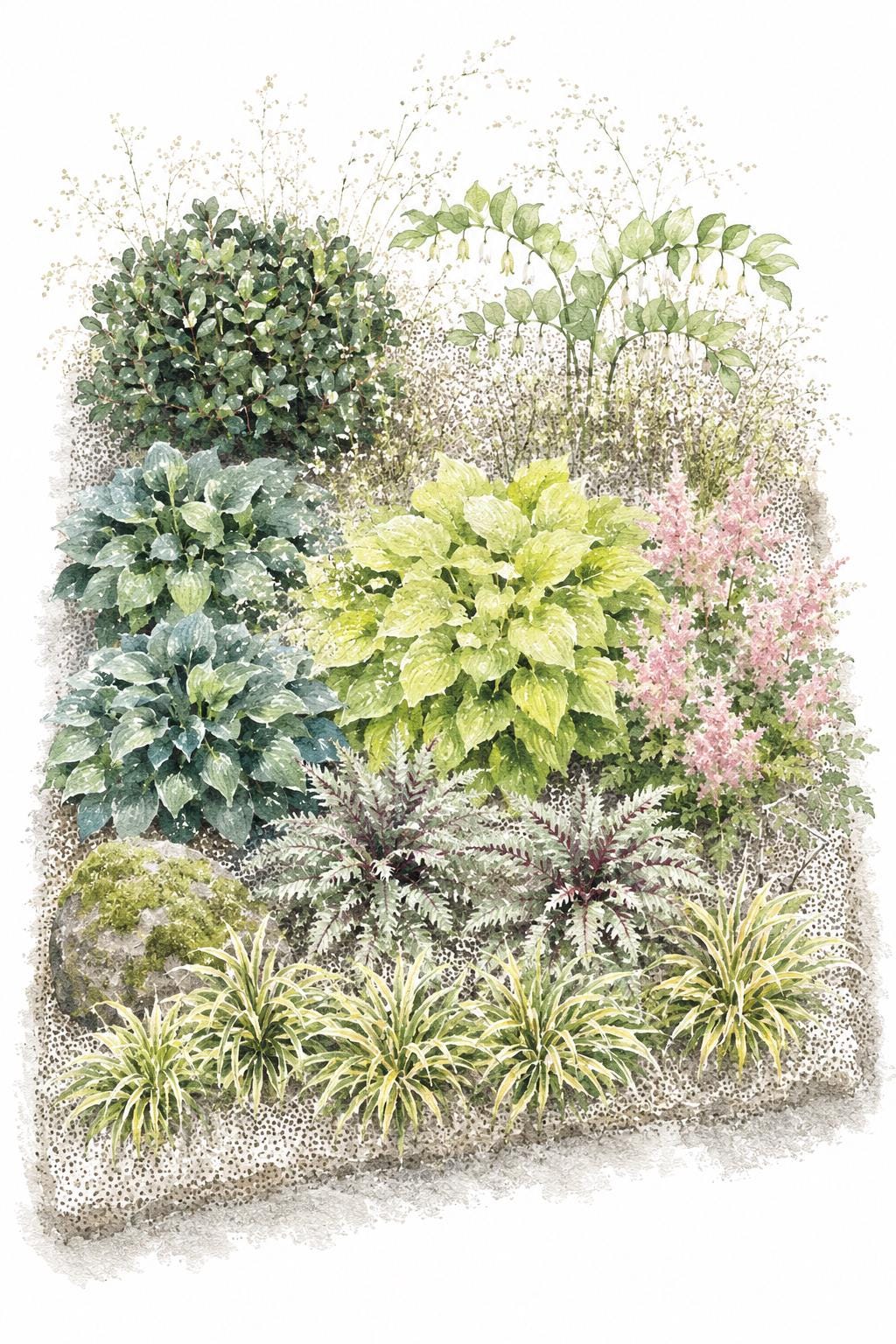 Shadow and Gold · Moist Shade Border Plan · Shade Garden Ideas · Printable PDF