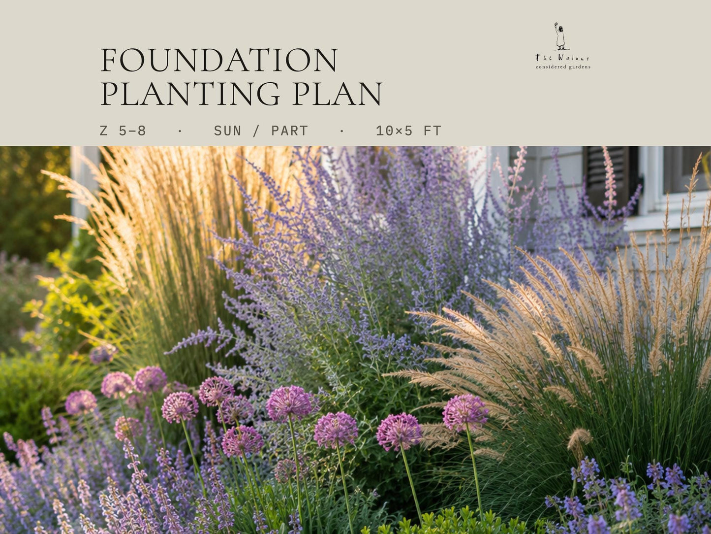 Foundation Planting Plan · Deer Resistant Front Yard Garden Design · Printable PDF · Zones 4–9