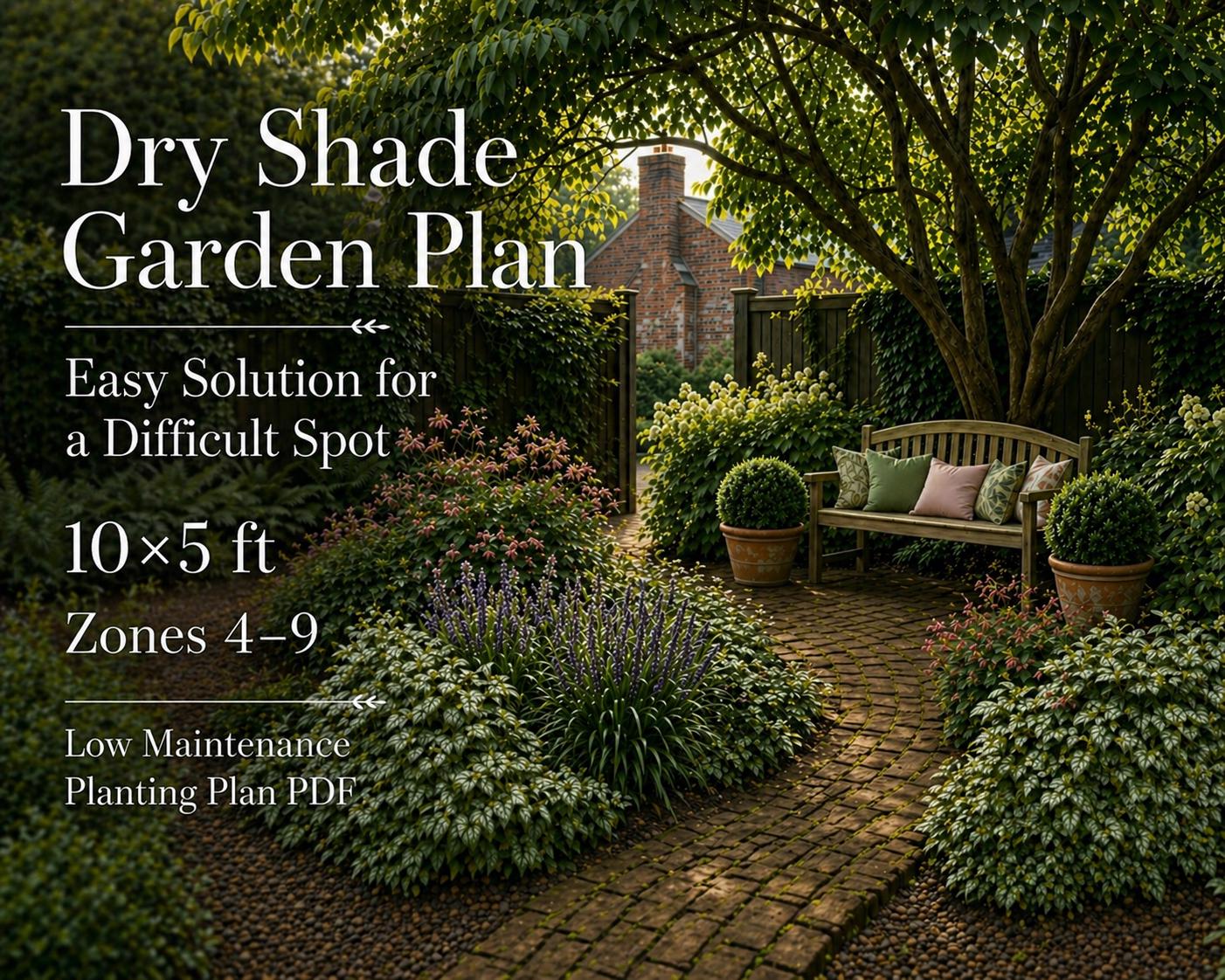 Dry Shade Garden Plan · Deer Resistant Perennial Border · Printable PDF · Zones 4–9