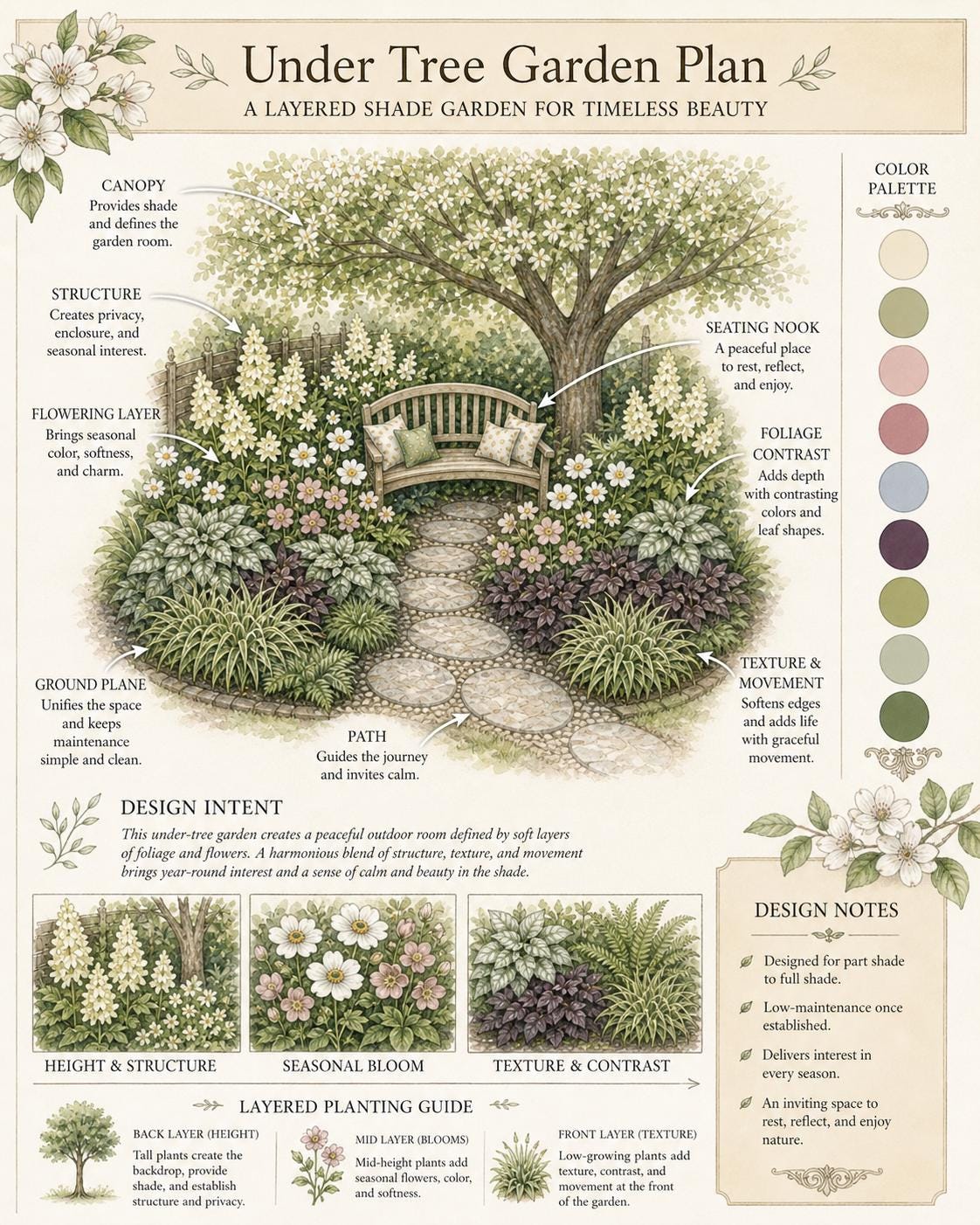 Under Tree Garden Plan — Shade Garden Ideas · Printable PDF · Zones 4–9