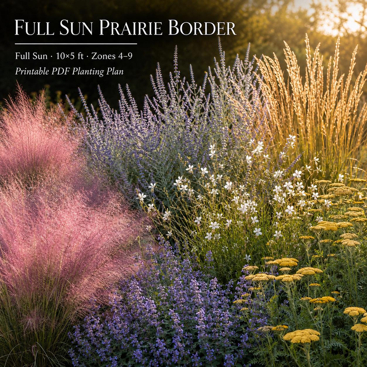 Pollinator Garden Plan · Full Sun Perennial Border · Printable PDF · Zones 4–9