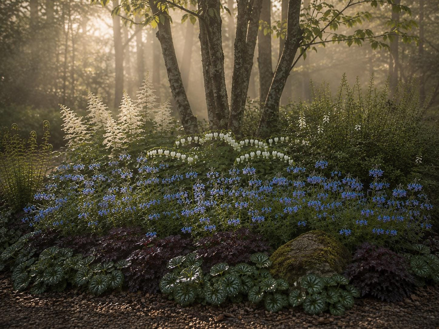 Shade Garden Plan - Blue Woodland Border - Moon Garden Design- Zones 5–8 Part Shade PDF