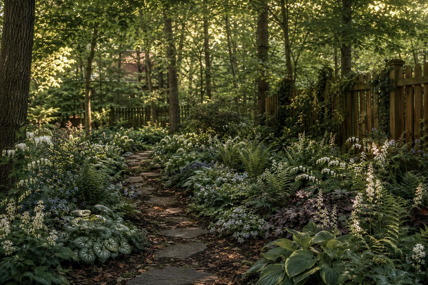 Shade Garden Plan - Blue Woodland Border - Moon Garden Design- Zones 5–8 Part Shade PDF